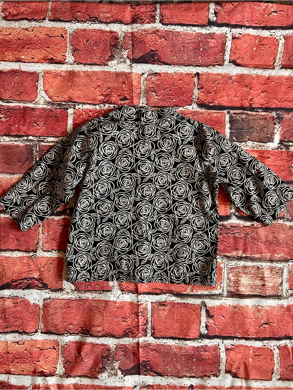 Hanna Andersson Black and White Rose-Print Button Front Top - Picture 4 of 5